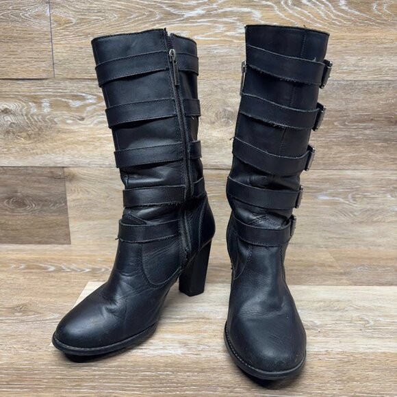 Harley Davidson Chillion Black Leather Heeled Boots Women's Size 8.5